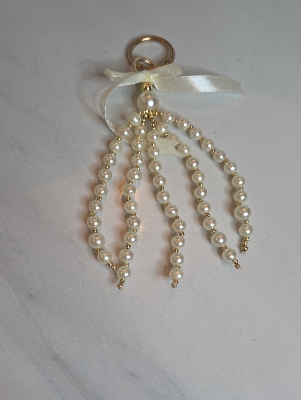 Pearl Tassel Bag Charm in Cream and Gold